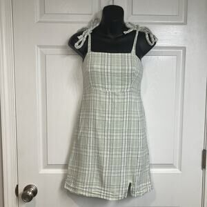 Hollister Green White Plaid Y2K Tie Strap Smocked Mini Dress Size S Cottage